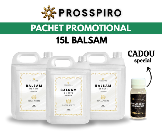 PACHET: 3x 5L Balsam de rufe "ROYAL WHITE" (15L) pentru rufe albe si colorate  + CADOU: Parfum de rufe 50ml