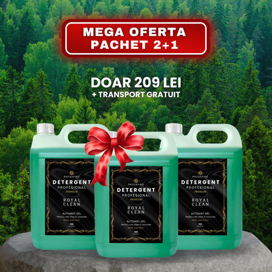 PACHET: 3x 5L Detergent Premium "ROYAL CLEAN" (15L) pentru rufe albe si colorate